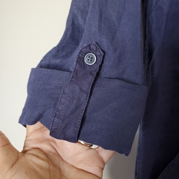 Michael Stars Molly Linen Mini Shirt Dress Pull On Navy Blue Long Sleeve NWT - Picture 8 of 12